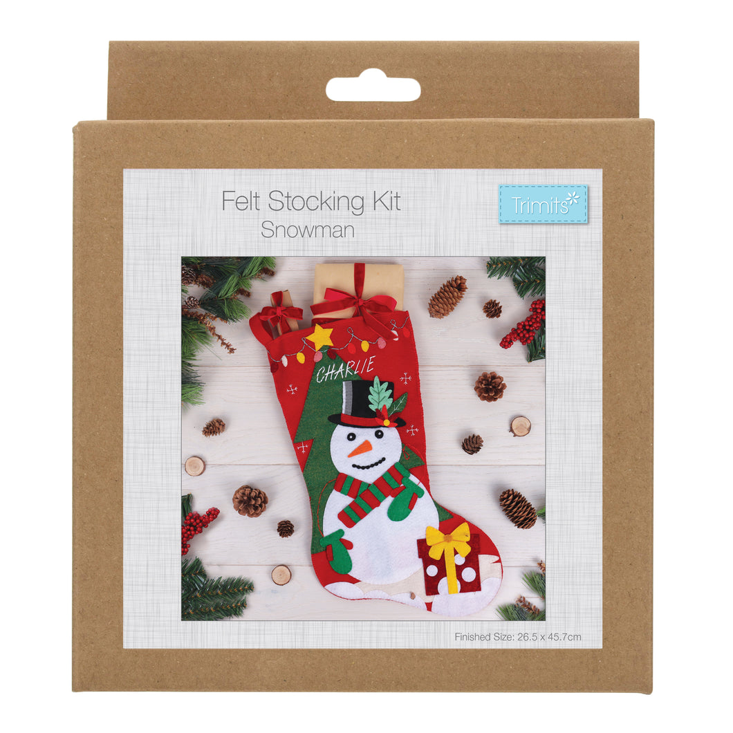 Snowman Make your own felt Christmas stocking Kit includes felt shapes needle pre-sorted stranded cotton and step by step instructions