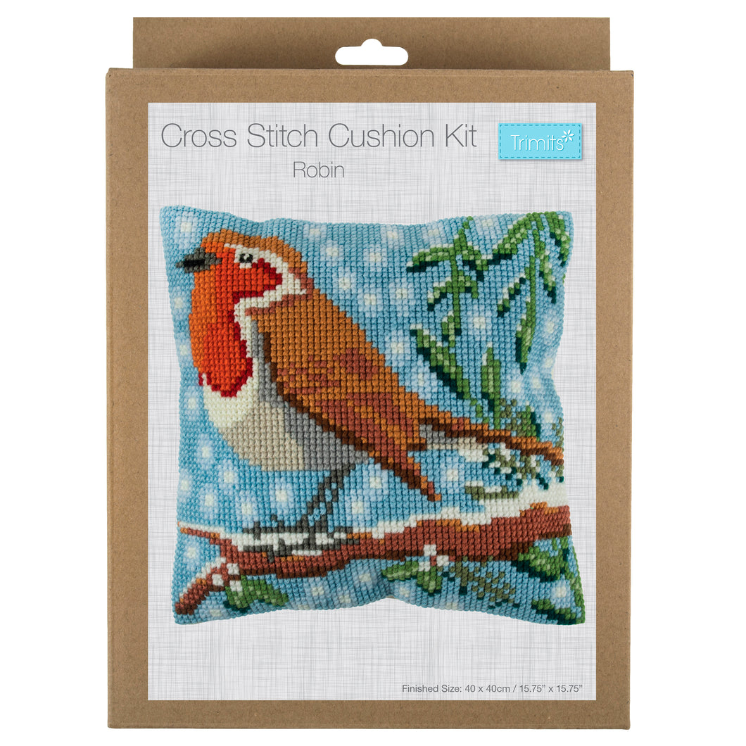 Cross Stitch Kit: Printed: Cushion: Christmas: Robin