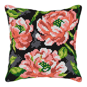 Cross Stitch Kit: Cushion: Large: Flowers on Black Background