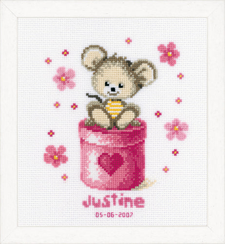 Counted Cross Stitch Kit: Birth Record: Mouse