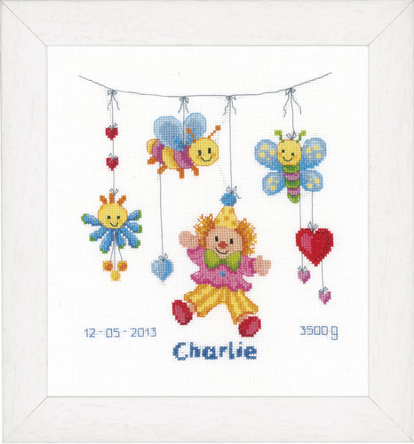 Counted Cross Stitch Kit: Birth Record: Clown Delight