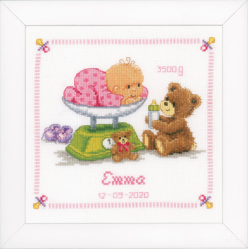 Counted Cross Stitch Kit: Birth Record: Baby & Bear