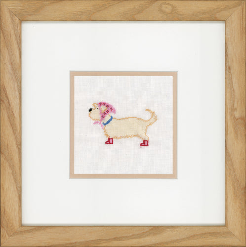 Counted Cross Stitch Kit: Dog in Scarf (Linen)