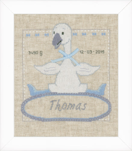 Counted Cross Stitch Kit: Birth Record: Goose with Bow