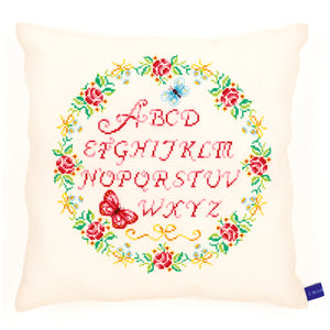 Counted Cross Stitch Kit: Cushion: Alphabet and Roses