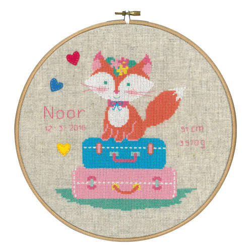 Counted Cross Stitch Kit: Birth Record: Lief! Fox on Travel