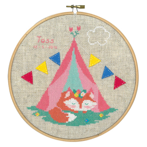 Counted Cross Stitch Kit: Birth Record: Lief! Small Fox in Tent