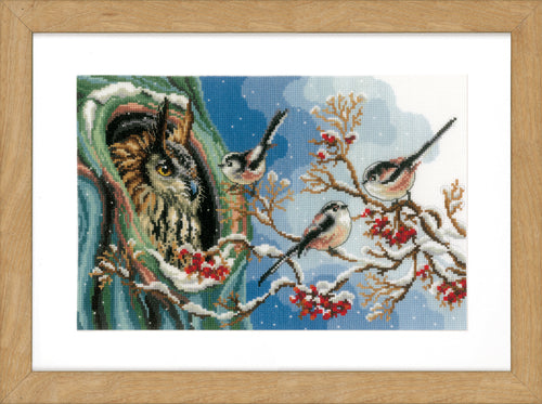 Counted Cross Stitch Kit: Owl & Long-Tailed Tits