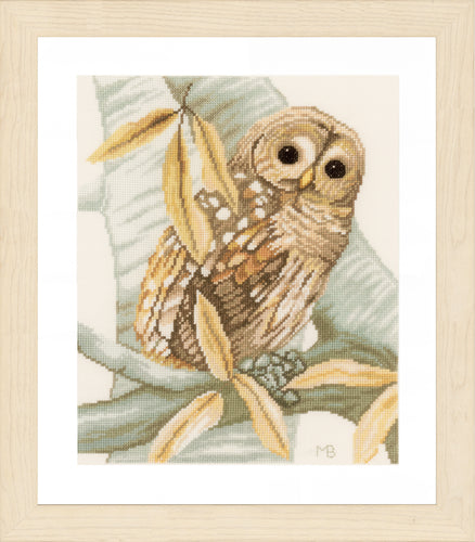 Counted Cross Stitch Kit: Owl and Autumn Leaves