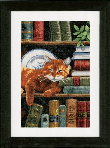 Counted Cross Stitch Kit: Cat on Bookshelf