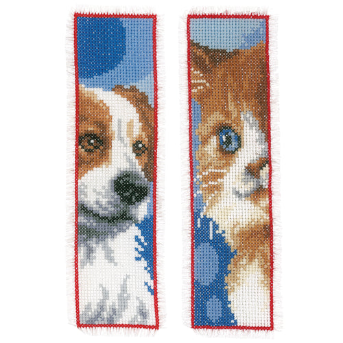 Counted Cross Stitch Kit: Bookmark: Cat & Dog: Set of 2