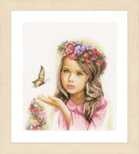 Counted Cross Stitch Kit: Angel with Butterflies (Linen)