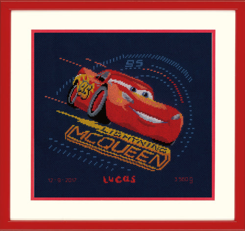 Counted Cross Stitch Kit: Birth Record: Disney: Cars: Screeching Tyres