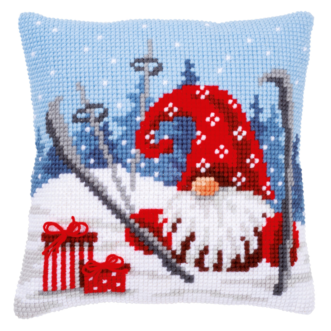 Cross Stitch Kit: Cushion: Christmas Gnome Skiing