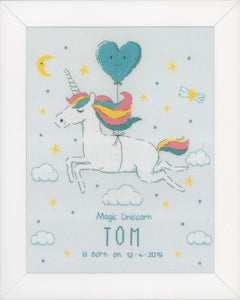 Counted Cross Stitch Kit: Birth Record: Magic Unicorn