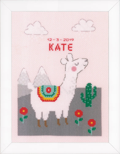 Counted Cross Stitch Kit: Birth Record: Lovely Llama