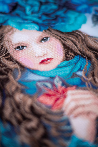 Counted Cross Stitch Kit: Blue Flowers Girl by LANARTE