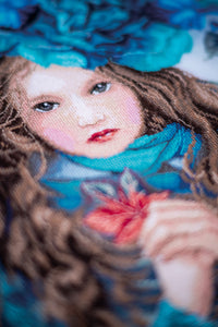 Counted Cross Stitch Kit: Blue Flowers Girl by LANARTE