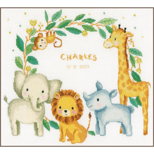 Counted Cross Stitch Kit: Birth Record: Jungle Animals