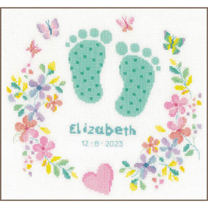 Counted Cross Stitch Kit: Birth Record: Baby Feet