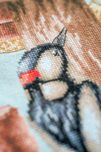 Load image into Gallery viewer, Counted Cross Stitch Kit: Neighbourhood Meeting - bird table feeding station by Lanarte