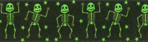 Full Roll of Ribbon: Dancing Skeleton: 20m x 25mm: Green