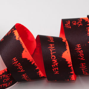 Full Roll Ribbon: Happy Halloween: 20m x 25mm: Orange