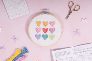 Embroidery Kit with Hoop: Ombre Hearts