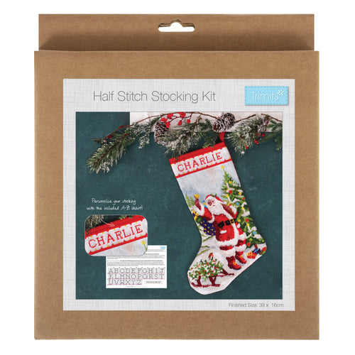 Half Stitch Tapestry Kit Stocking Father Christmas can be personalised with any name up to 11 characters