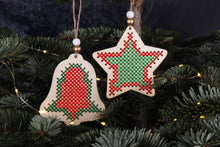Load image into Gallery viewer, Cross Stitch: Pre-punched Wooden Shape: Bell &amp; Star