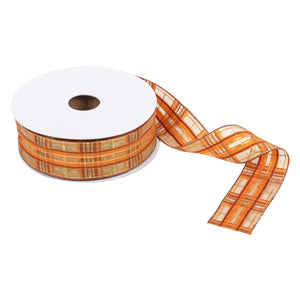 Full Roll Premium Wire Edge Ribbon: Printed: 25m x 38mm: Autumn Tartan