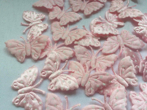 Pack of 25 Pink Satin fabric butterfly embellishments, 4cm