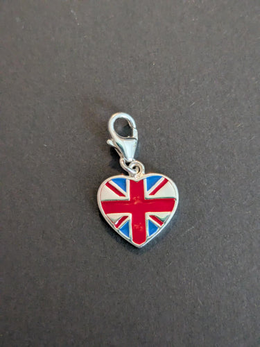 Sterling silver stamped 925 clip on charm heart Union Jack
