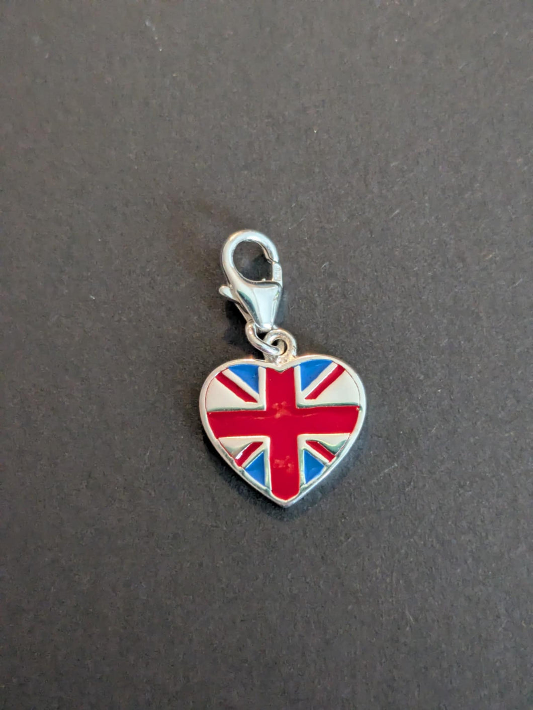 Sterling silver stamped 925 clip on charm heart Union Jack