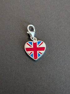 Sterling silver stamped 925 clip on charm heart Union Jack