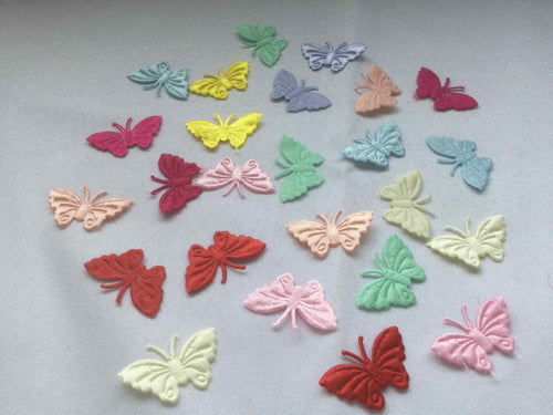Pack of 25 mixed colours fabric butterfly embellishments, 4cm