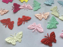 Load image into Gallery viewer, Pack of 25 mixed colours fabric butterfly embellishments, 4cm