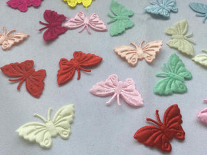 Pack of 25 mixed colours fabric butterfly embellishments, 4cm