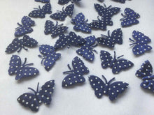Load image into Gallery viewer, Pack of 25 Blue and White Polka dot fabric butterfly embellishments, 4cm