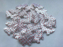 Load image into Gallery viewer, Pack of 25 White and Red Polka dot fabric butterfly embellishments, 4cm