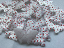 Load image into Gallery viewer, Pack of 25 White and Red Polka dot fabric butterfly embellishments, 4cm