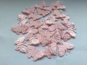 Pack of 25 Pink Satin fabric butterfly embellishments, 4cm