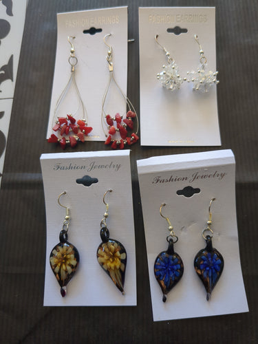 Lots 2 Clearance 4 pairs of dangle earrings. Glass and gemstone.