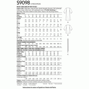 Simplicity Sewing Pattern S9098 Misses' Dress & Top With Tie Belt