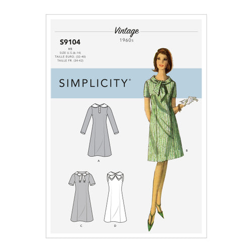 Simplicity Sewing Pattern S9104 Misses' Vintage Dresses 1960's style