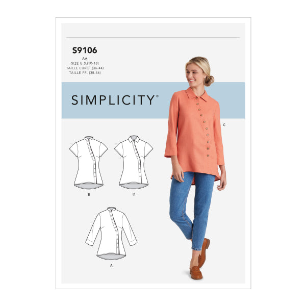 Simplicity Sewing Pattern S9106 Misses' & Women's Button Front Shirt