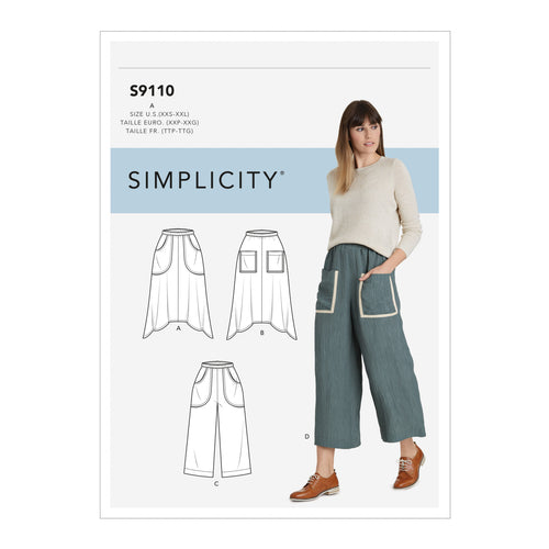 Simplicity Sewing Pattern S9110 Misses' Pull On Skirts & Cropped Trousers