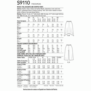 Simplicity Sewing Pattern S9110 Misses' Pull On Skirts & Cropped Trousers