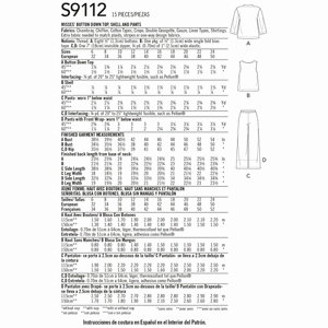 Simplicity Sewing Pattern S9112 Misses' Button Down Top, Shell Top & Trousers