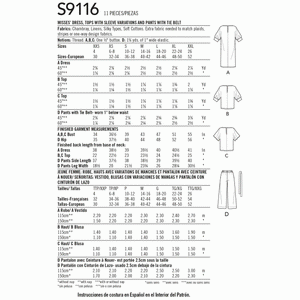 Simplicity Sewing Pattern S9116 Misses' Dress, Tops & Trousers With Tie Belt